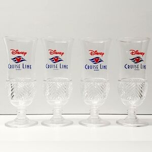 Lot of 4 Set Disney Cruise Line DCL Glasses Hurricane Plastic Drink Cups Clear